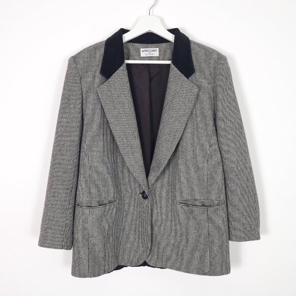 Vintage Black & White Velvet Collar Wool Blend Single Button Blazer Made in USA - Picture 9 of 9